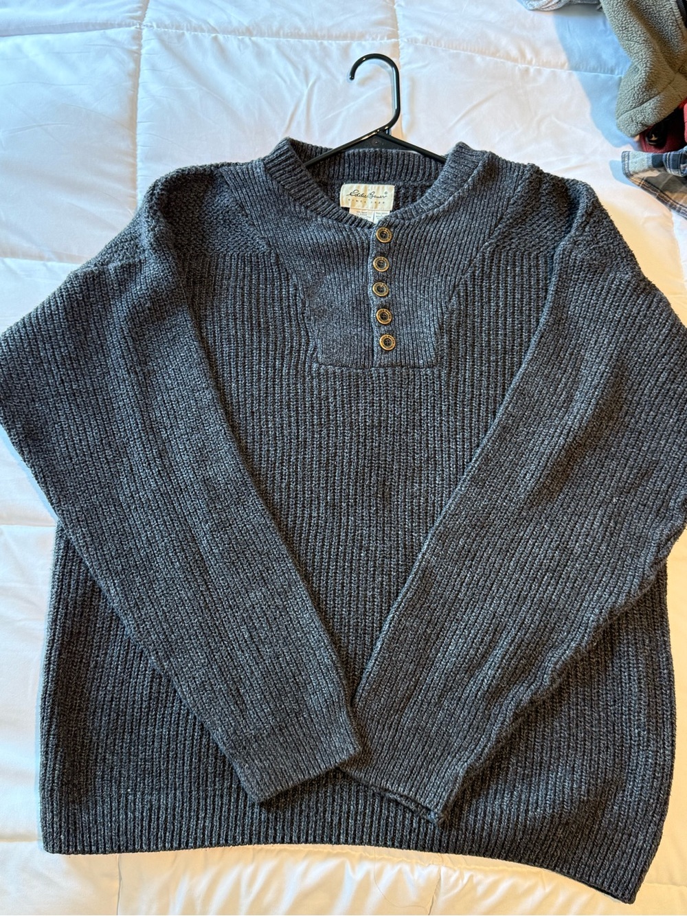 Vintage Eddie Bauer Charcoal Crewneck Button-Placket Sweater Large Tall